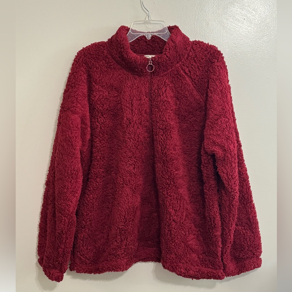 Sherpa Pullover Quarter Zip Sweater Tan Super Cozy Soft Fleece